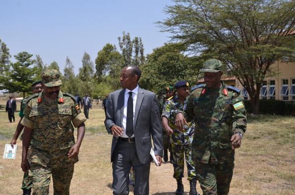 Lt Gen I Koreta from UPDF chatting with Ambassador Kimonyo and Brig Gen C Karamba.