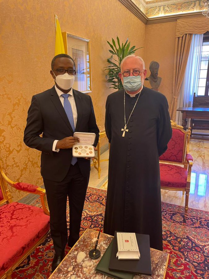 Rwanda’s Minister of Foreign Affairs, Dr. Vincent with Archbishop Paul Richard Gallagher.