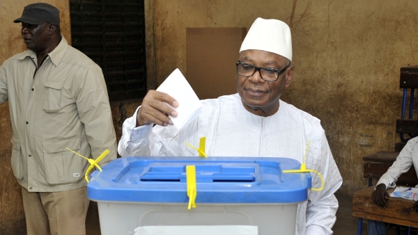 President Ibrahim Boubacar Keita votes on Sunday in Mali's long-awaited elections