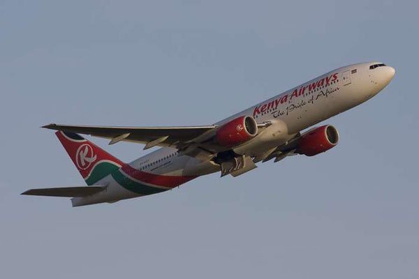 A Kenya Airways plane in full flight. Kenya Airline Pilots Association has said its members will not report to work on Tuesday.