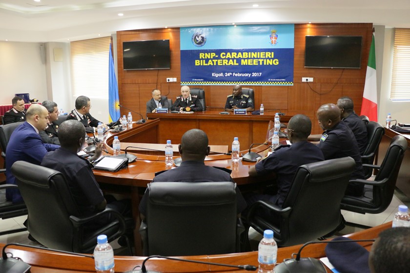 IGP Emmanuel K. Gasana, Lt. Gen. Tullio Del Sette and their delegations during the bilateral meeting.