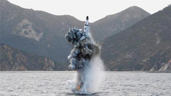 An underwater test-firing of a North Korean strategic submarine ballistic missile