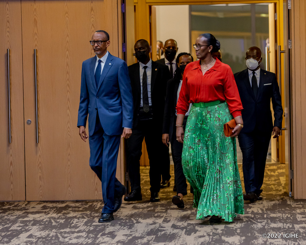President Paul Kagame and First Lady Jeannette Kagame arriving at the event venue at Kigali Convention Center.  