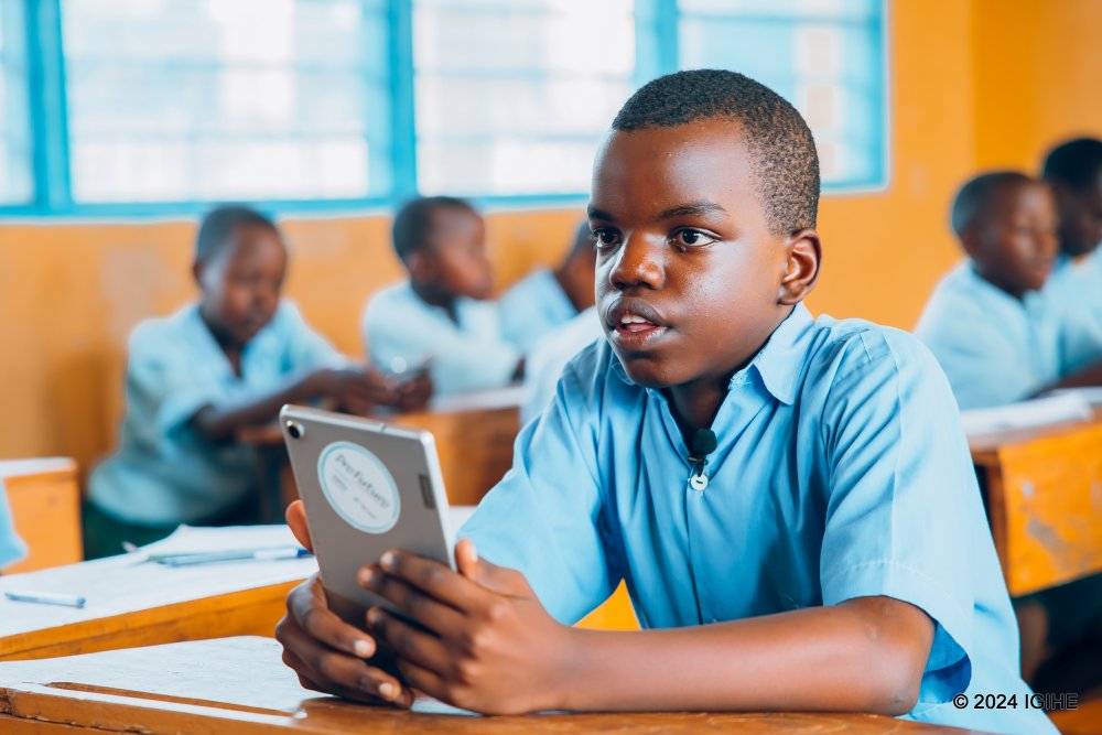 Nick Rafael Ishimwe, a Grade 6 student says that they no longer have to take tests on paper.