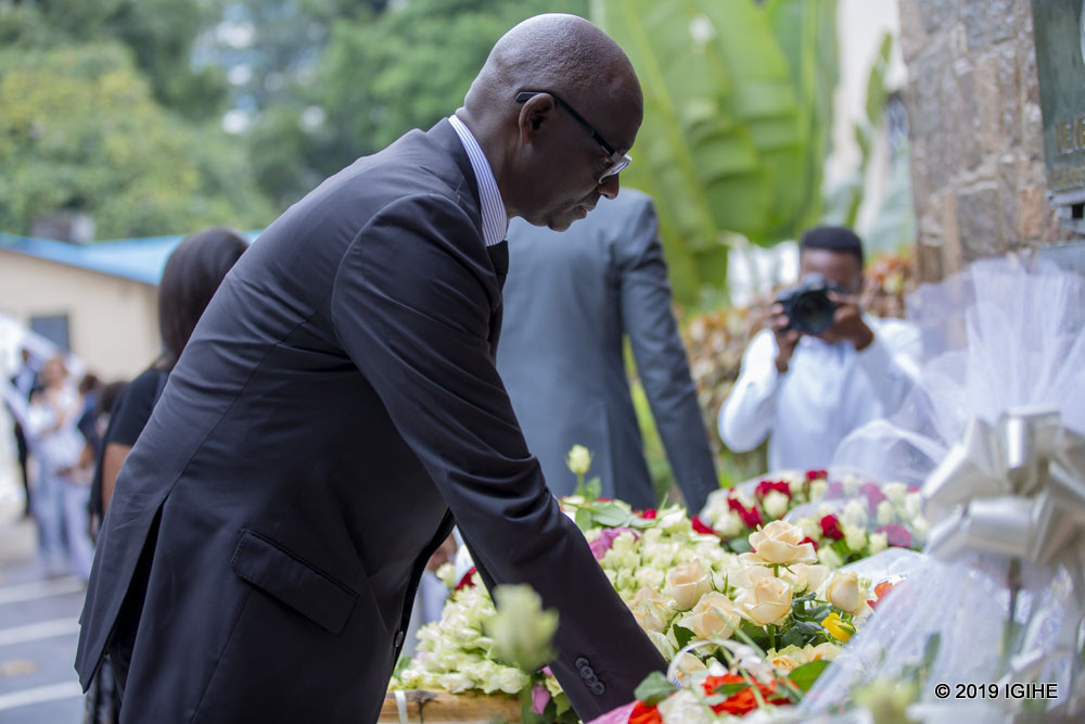 The Minister of Justice and State Attorney, Johnston Busingye paying tribute to the 64 employees of the United Nations killed during the genocide