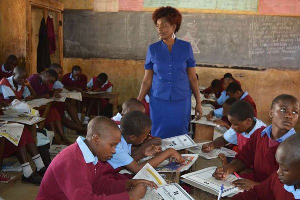 Class Eight pupils of Nabongo Primary School in Kakamega sit for a Kiswahili exam on March 14, 2017. The government has received money for the advancement of the sector.