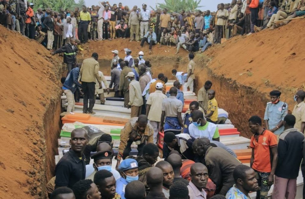 This photo was taken in February 2022 at the burial of over 60 civilians killed by CODECO armed group. 