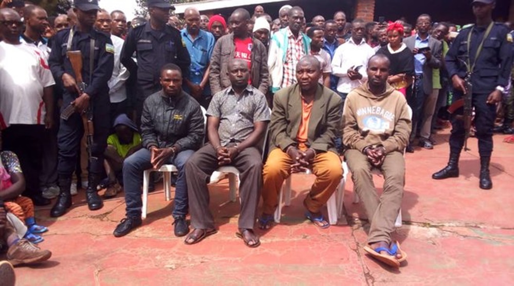 The suspects are identified as Jean Claude Byukusenge, Jean Berchmans Matakamba, Simeon Nikuze and Innocent Ntibiramira