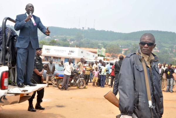 Independent presidential candidate Joseph Mabirizi addresses a rally in Mubende Town on Wednesday.