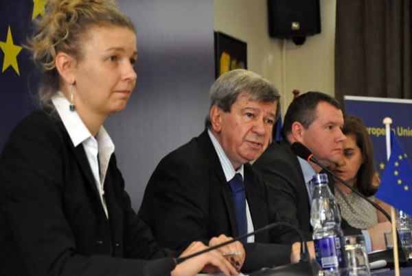 (Left-Right) EU media analyst Inta Lase, EU chief observer Eduard Kukan, and the EU deputy chief observer Marian Gabriel during the release of EU Election Observer final report in Kampala yesterday.