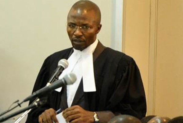 Mbabazi lawyer Severino Twinobusingye makes a submission at the election petition hearing at the Supreme Court yesterday.