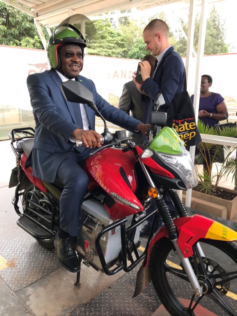 The Minister of Infrastructure, Claver Gatete joined Ampersand, a society that deals in electric vehicles and charging systems in celebrating 250,000 kilometers their e-motorcycle taxis traveled in Rwanda.