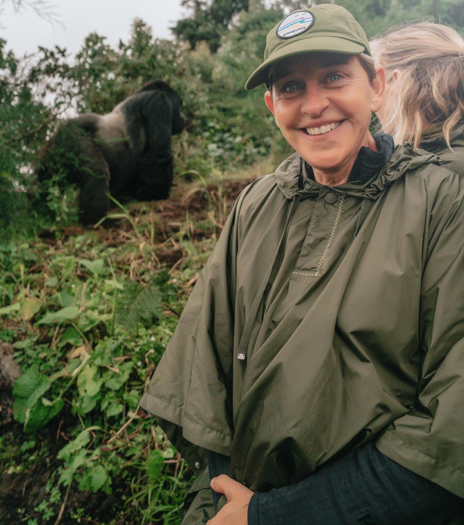Ellen DeGeneres visiting gorillas in Virunga Nation Park in 2018.  