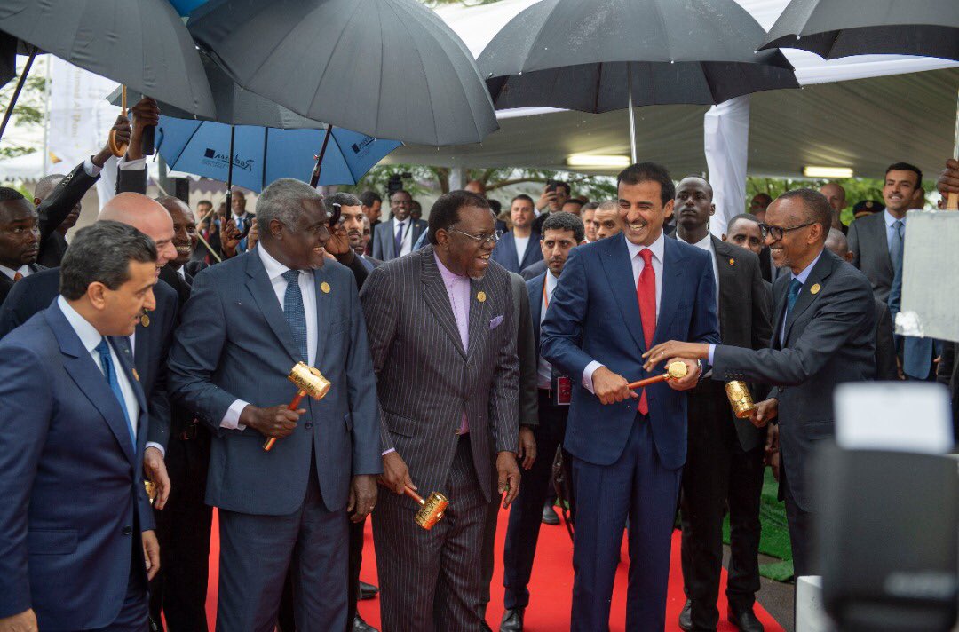 President Paul Kagame, His Highness Sheikh Tamim Bin Hamad Al Thani, Hage Geingob, the AU Commission Chairperson Moussa Faki Mahamat and Gianni Infantino.