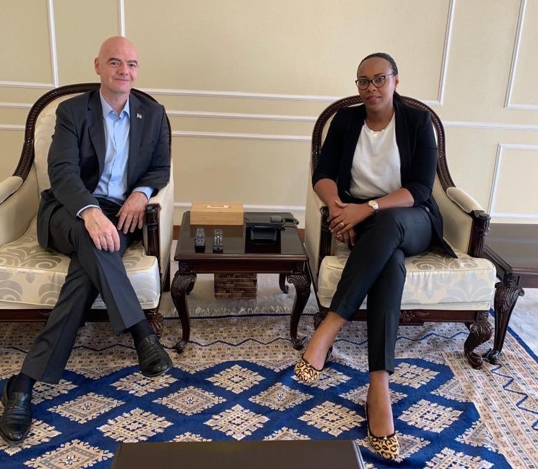 The Minister of Sports, Aurore Mimosa Munyangaju has held discussions with the President of FIFA, Gianni Infantino who is currently in Rwanda