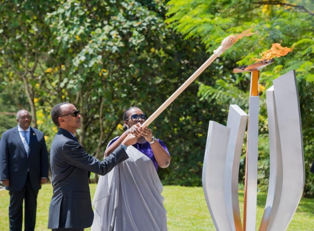 President Paul Kagame and First Lady Jeannette Kagame lit a flame of remembrance at Kigali Genocide Memorial in commemorating for the 26th the 1994 Genocide against Tutsi