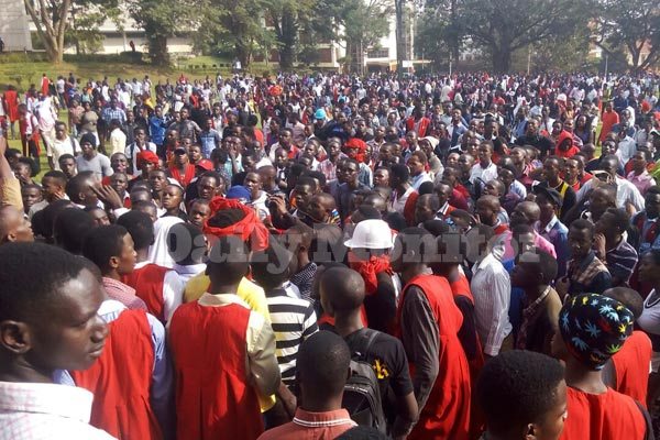 Makerere University students on strike over suspension of colleagues.