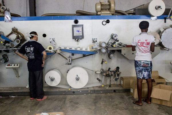 Sanitary napkins made in a factory in the Kigali Special Economic Zone.