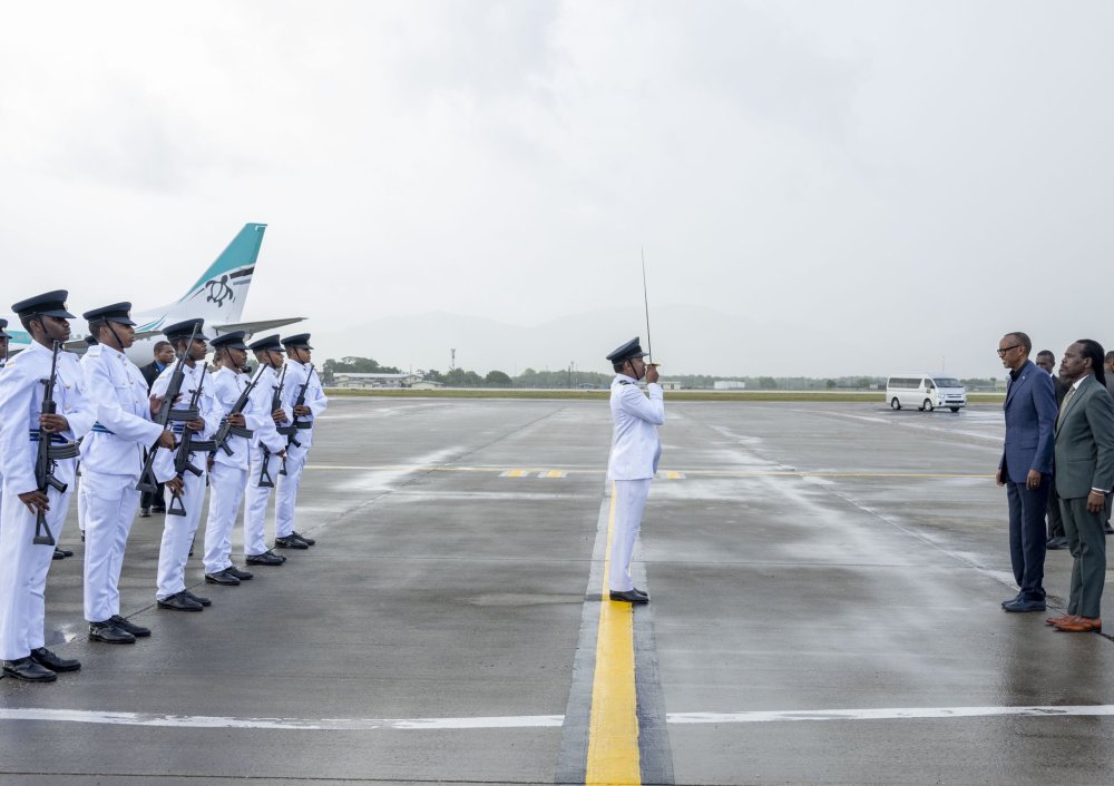 President Kagame arriving in Port of Spain, the capital of Trinidad and Tobago.