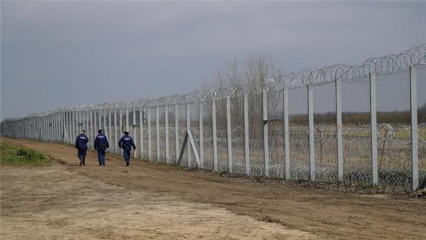 The border fence built by Hungarian authorities on the country's border with Serbia