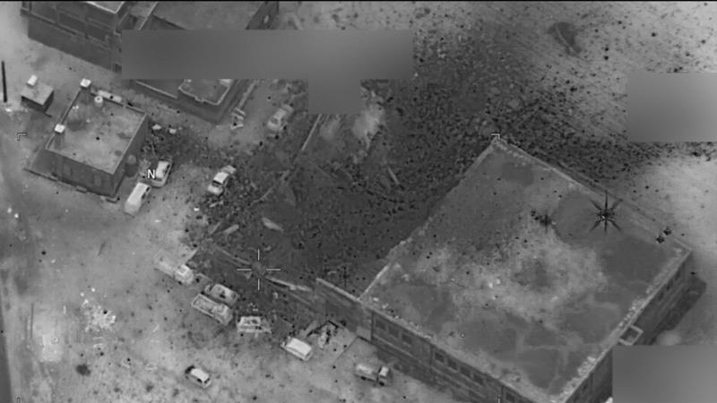 The Pentagon released a military photo it said was taken less than five minutes after the air raid