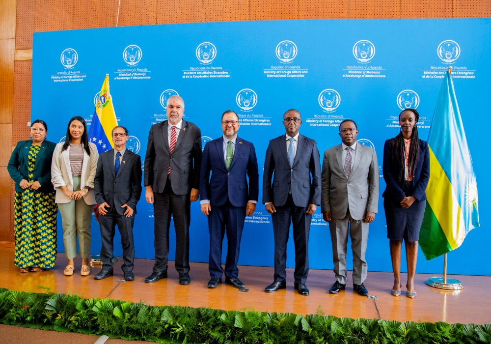 Officials from Rwanda and Venezuella in a group photo after holding a bilateral meeting on 1st November 2023.  