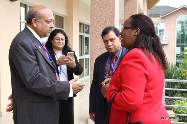 The Minister of Agriculture,Mukeshimana Geraldine talking to Dr Ahamed Khondake from Bangladesh