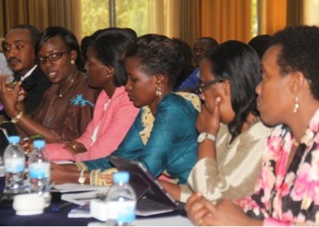 Diane Gashumba listening to MIGEPROF partners