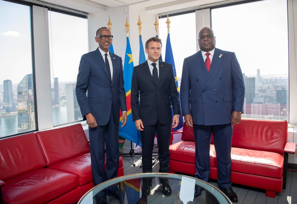 President Kagame, Macron and Tshisekedi met in New York on Wednesday on the sidelines of the 77th UN General Assembly. 