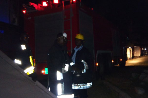 Firefighters at St Augustine Primary School in Mombasa, which caught fire on Sunday night.