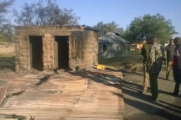 A fire at Longonot Police Station destroyed several guns and ammunition, March 26, 2016. Three police officers also lost their property after their houses were gutted down.