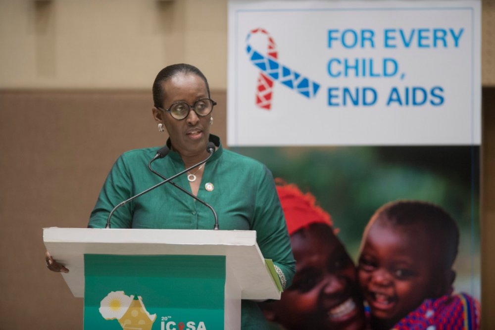 First Lady, Jeannette Kagame has emphasized that the fight against AIDS epidemic can be won through global partnerships and commitment to invest in human capital and sustainable systems. (File Photo)