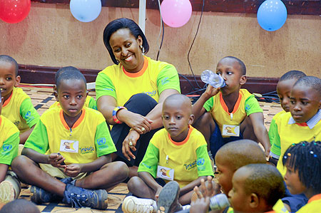 First Lady Jeannette Kagame together with Children