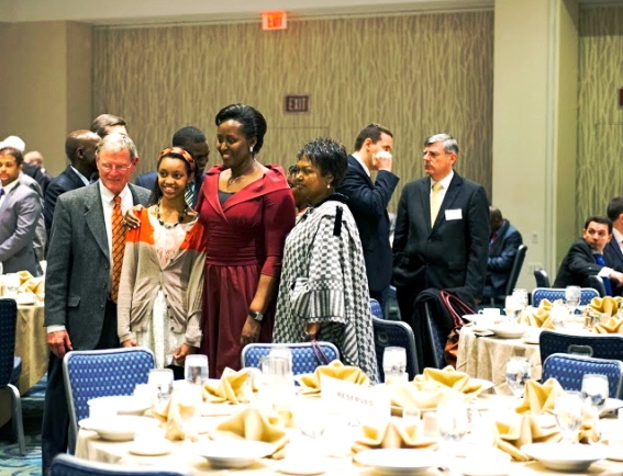 L-R Senator Jim Inhofe, Senator's Inhofe's daughter, First Lady of Rwanda, Ambassador Mathilde Mukantabana at the Leadership Dinner.