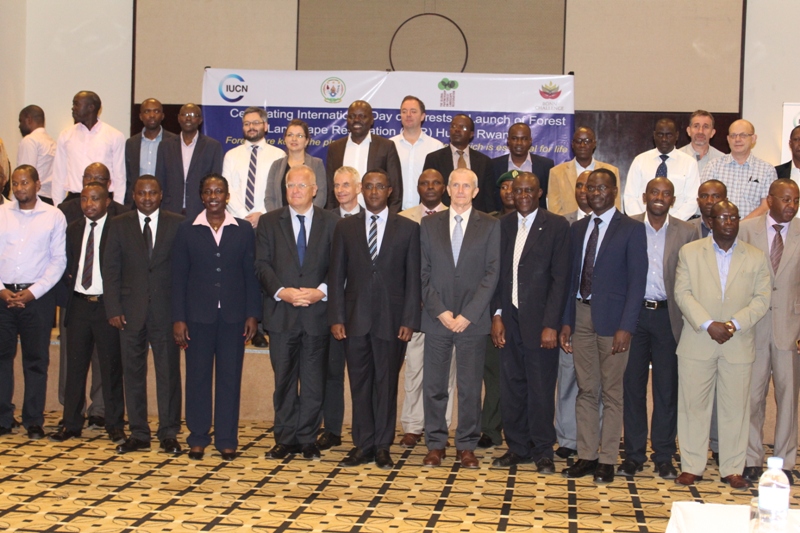 Various leaders at the launch of Forest Landscape Restoration Hub launched in Rwanda  yesterday
