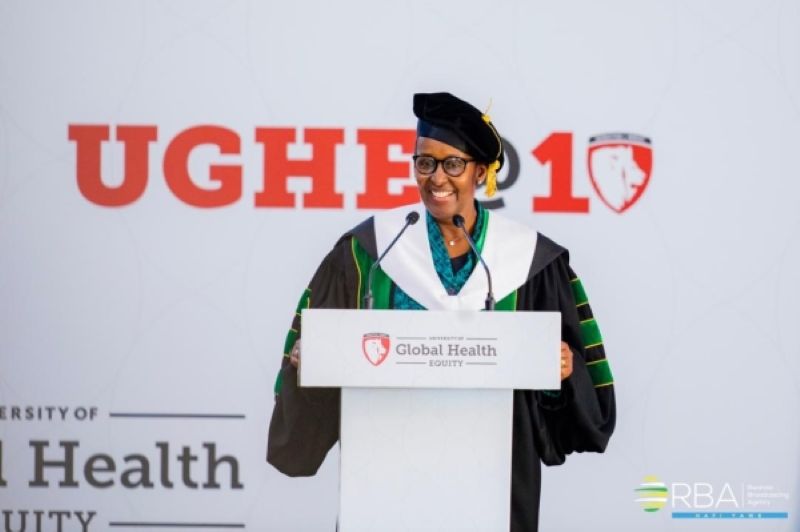 UGHE Chancellor Dr. Jim Yong Kim conferred the honorary degree to First Lady Kagame, describing her as “an accomplished leader whose work spans education, health, and social transformation.”