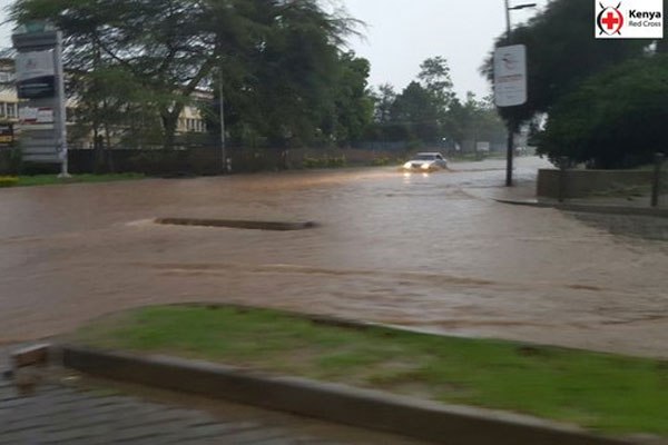 A Kenya Red Cross image shows flooding in Nairobi's South C estate on April 29, 2016. Four people died and three others were injured when a perimeter wall collapsed on Lenana Road following a downpour in Nairobi.