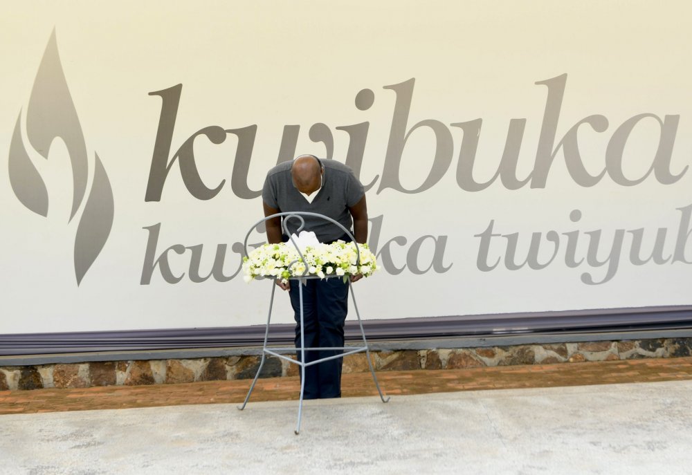 Lt Gen Muhoozi paying homage to victims of the 1994 Genocide against Tutsi laid at Kigali Genocide Memorial in Gisozi.