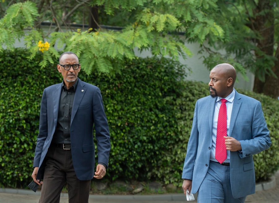 Lt Gen Muhoozi with President Paul Kagame on his first visit to Rwanda.  