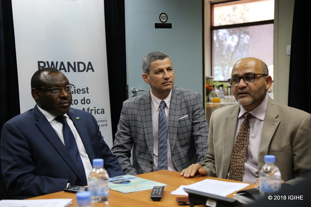 From Left to Right, The Minister of Infrastructure, Amb. Claver Gatete, the CEO of Rwanda Energy Group (REG), Ron Weiss and the World Bank Director in Rwanda, Yasser El Gammar at the launch of the World Doing Business