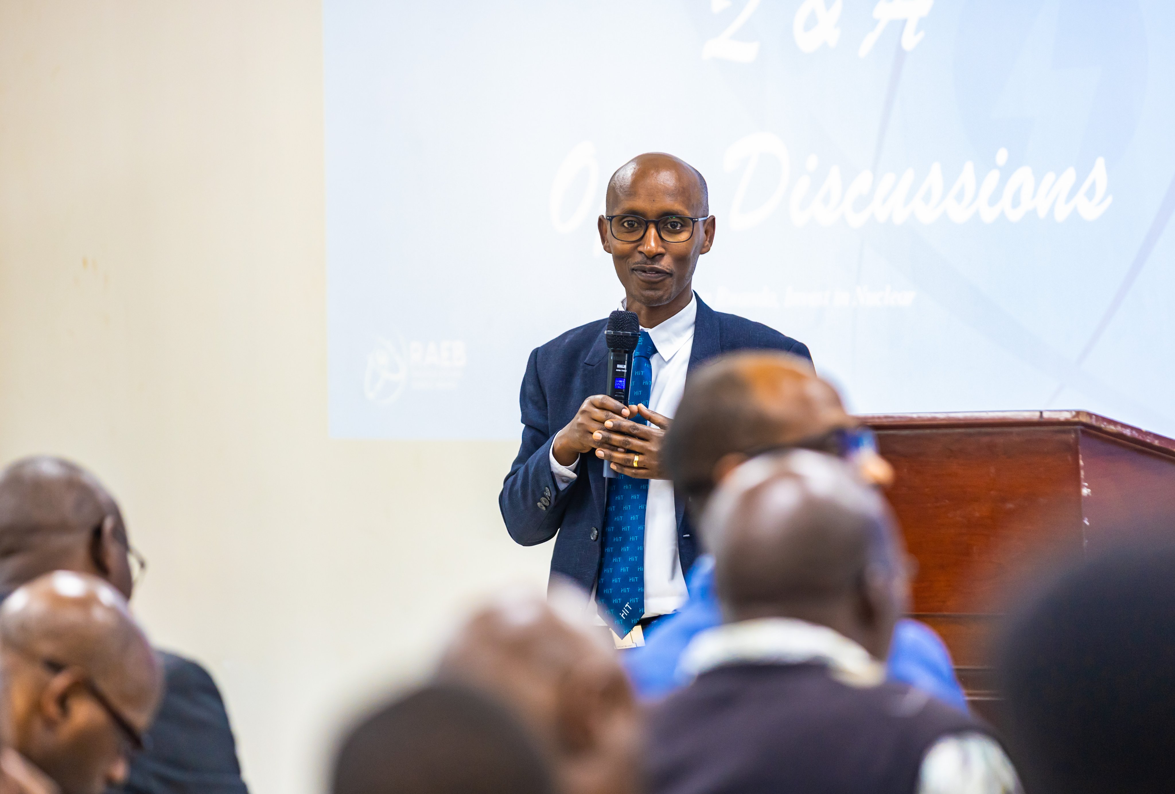 Ignace Gatare, Principal of the College of Science and Technology (CST) at the University of Rwanda, speaks during the launch.