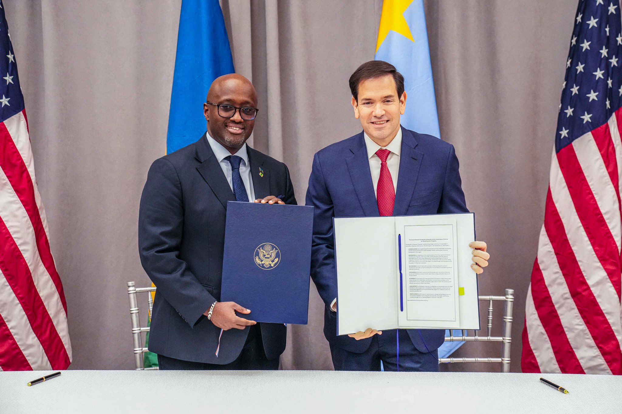 Rwanda’s Minister of Foreign Affairs, Olivier Nduhungirehe, also signed a separate Framework for Shared Economic Prosperity between the United States and Rwanda with U.S. Secretary of State Marco Rubio.