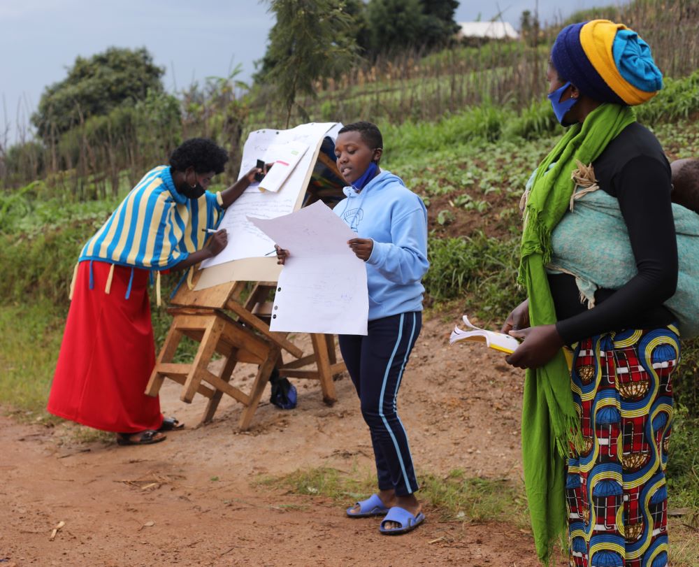 Women participate in engaging discussions ask questions and guide the conversation with men to make their voices heard and their perspectives and ideas understood.