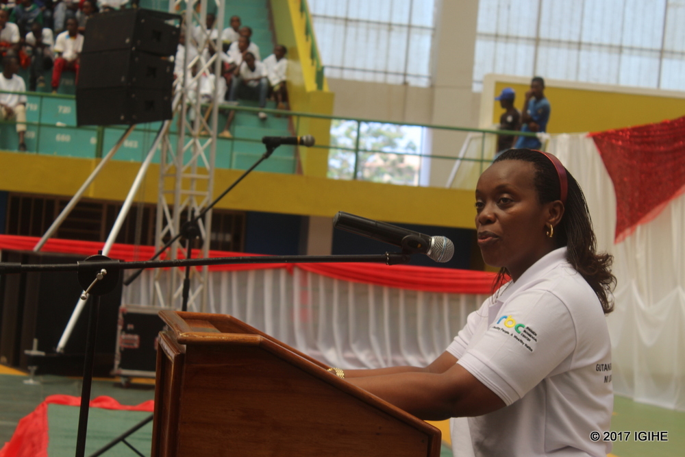 The Minister of Health, Dr. Diane Gashumba speaks at the event