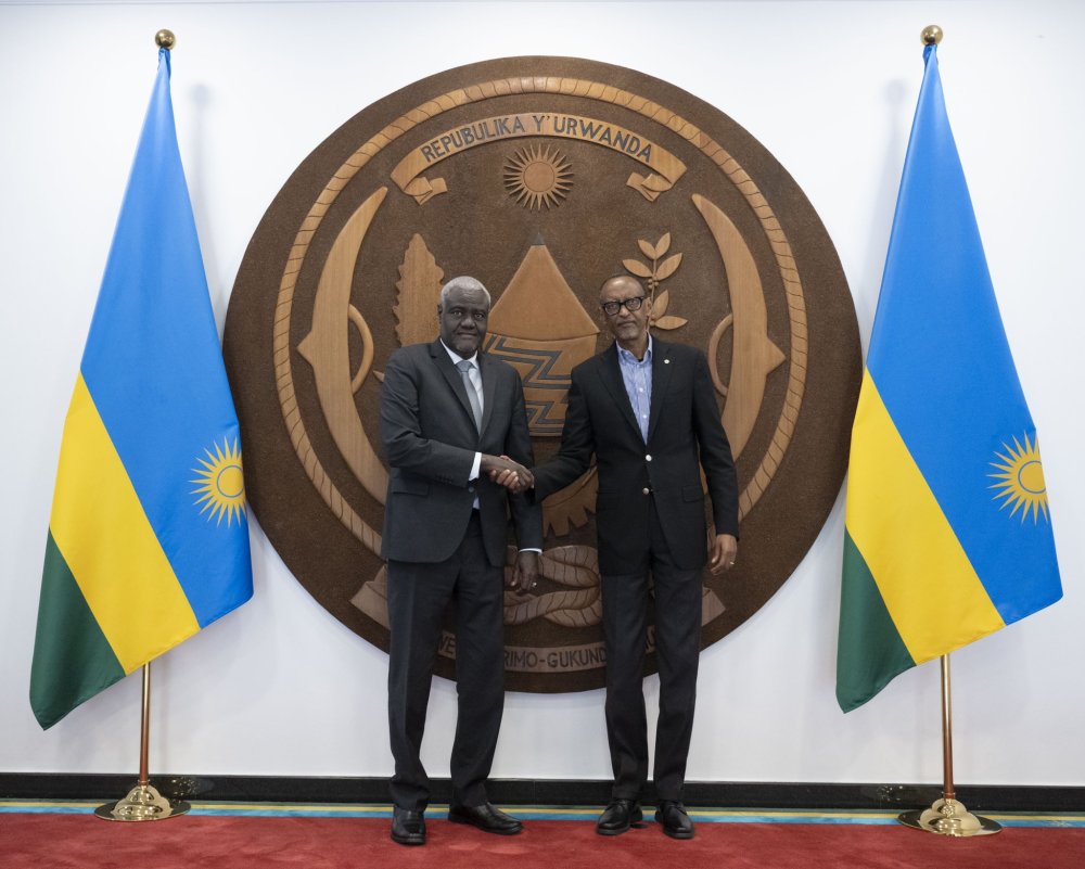 Moussa Faki Mahamat, the Chairperson of the African Union Commission was also hosted at Urugwiro Village ahead of the launch of vaccine manufacturing facility in Kigali. 