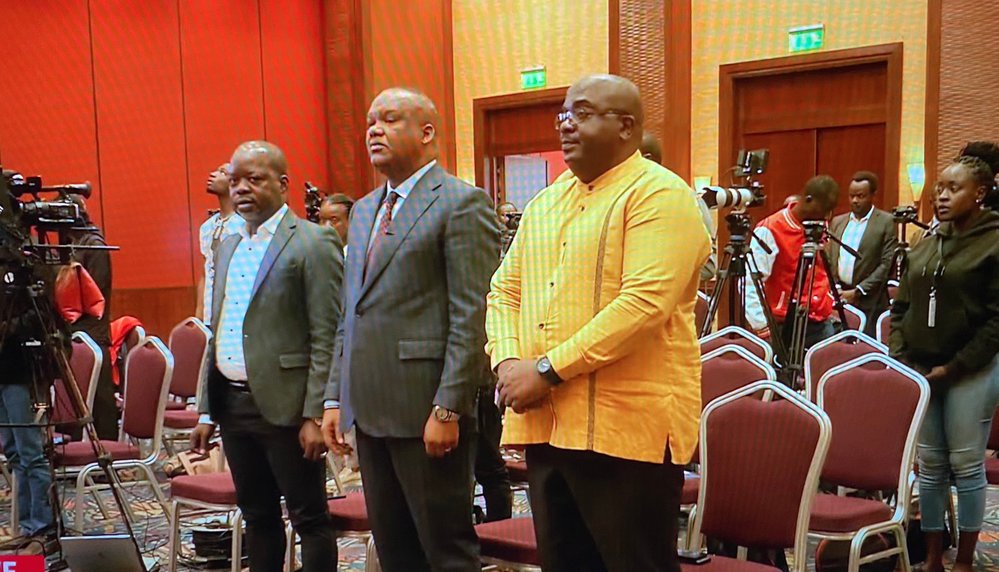 Corneille Nanga (in the middle) at the launch of the 'Alliance Fleuve Congo' in Kenya.
