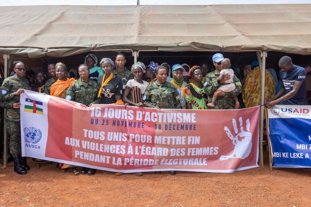 Rwandan female peacekeepers and partners at the launch of the campaign against Gender-Based Violence in CAR.