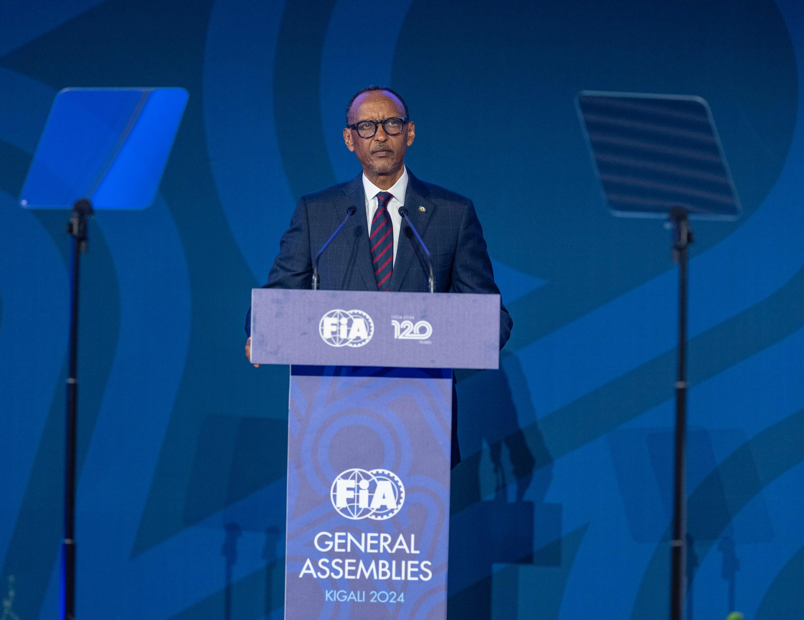 President Paul Kagame addresses delegates at FIA General Assembly in Kigali.