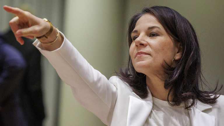 German Foreign Minister Annalena Baerbock gestures during an EU Foreign Affairs Council meeting in Brussels, Belgium, Novemer 18, 2024.