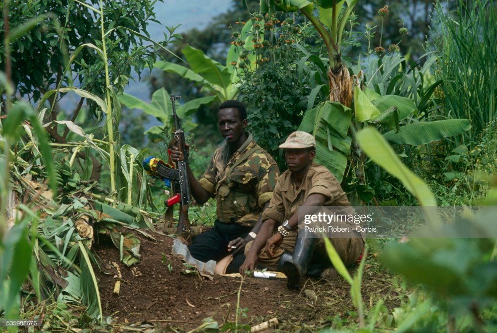 These RPA soldiers were pictured in a banana plantation in Kigali during teh Liberation Struggle. 